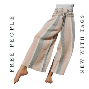 1440. FREE PEOPLE HAMILTON WIDE LEG PALAZZO PANTS SIZE XSMALL STRIPES CORAL/BLUE